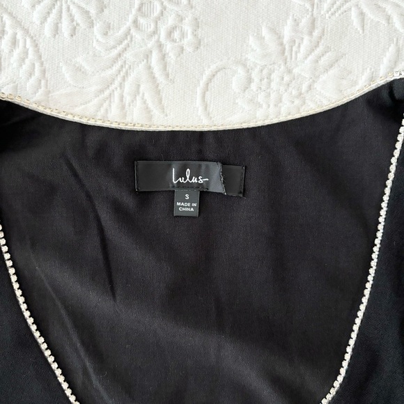 NWOT Lulus Charming Sparkle Black Rhinestone Bow Short Sleeve Mini Dress Small - Picture 4 of 8